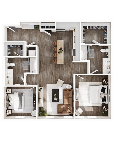 Floor plan for 2 beds, 2 baths, 1224 sqft